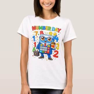 Cute Maths Numbers Robot Nummer Dag T-shirt Kinder
