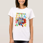 Cute Maths Numbers Superhero Robot T Shirt KidsUK (Voorkant)