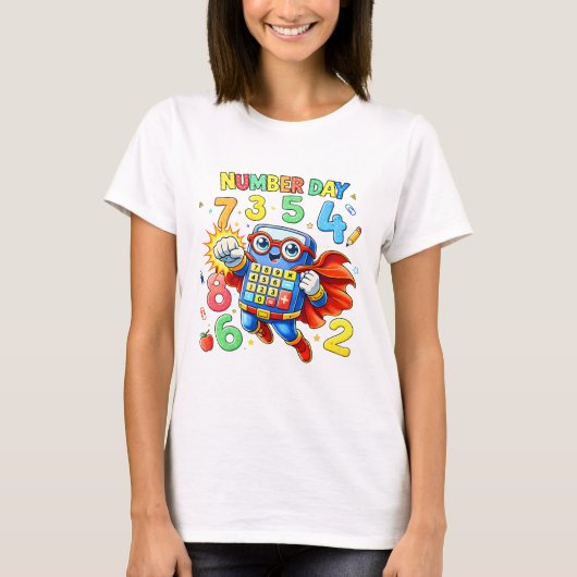 Cute Maths Numbers Superhero Robot T Shirt KidsUK (Voorkant)