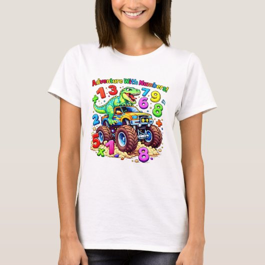 Cute Maths Numbers Tractor Cartoon T-shirt voor ki (Voorkant)