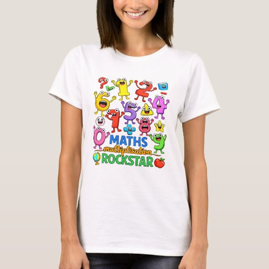 Cute Maths Rockstar Numbers Cartoon T Shirt KidsUK (Voorkant)