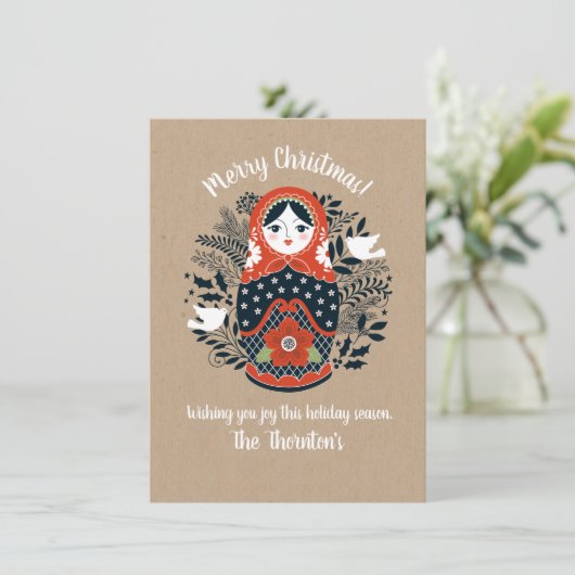 Cute Matryoshka Nesting Doll Kerstmis Kaart (Staand voorkant)
