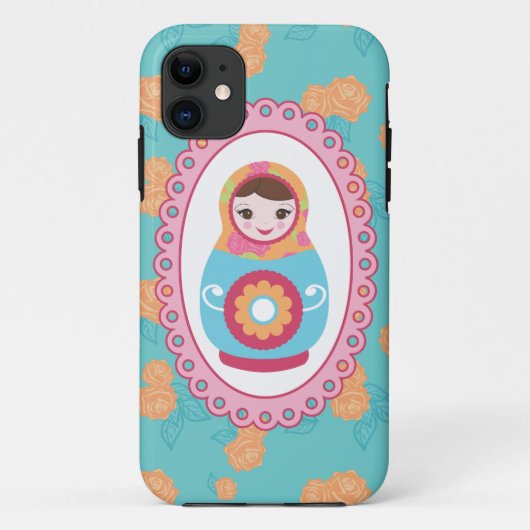 Cute Matryoshka Russian Nesting Doll & Oranje Roos Case-Mate iPhone Case (Achterkant)