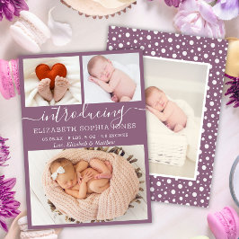 Cute Mauve Girl Annountion Photo Collage Aankondiging