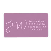 Cute Mauve/Roze Monogram Return Address Shipping Etiket (Voorkant)