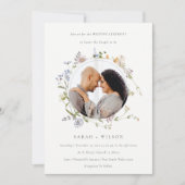 Cute Meadow Floral Wreath Wedding Photo Invite Bedankkaart (Voorkant)