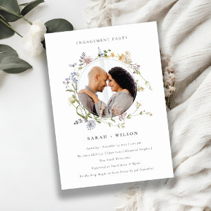 Cute Meadow Floral Wreator Verloving Photo Invite Bedankkaart