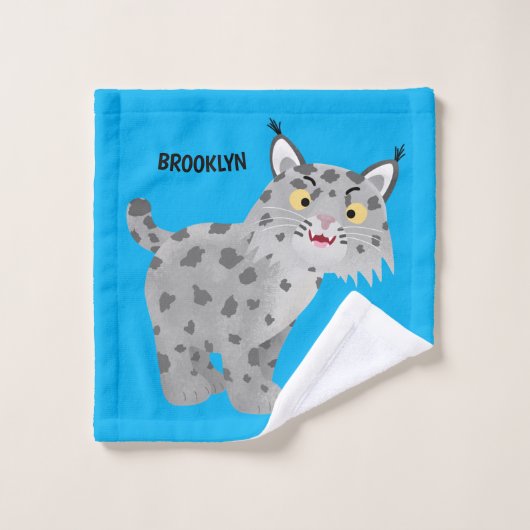 Cute mean bobcat lynx cartoon bad handdoek (Wasdoekje)