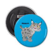 Cute mean bobcat lynx cartoon button flesopener (Voorkant)