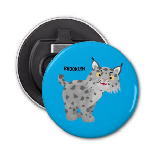 Cute mean bobcat lynx cartoon button flesopener