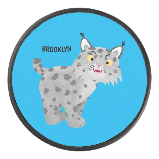 Cute mean bobcat lynx cartoon hockey puck (Voorkant)
