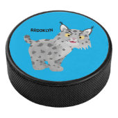 Cute mean bobcat lynx cartoon hockey puck (3/4)