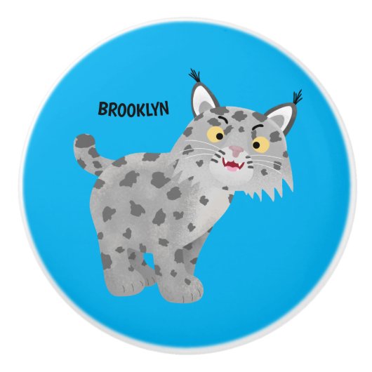 Cute mean bobcat lynx cartoon keramische knop (Voorkant)