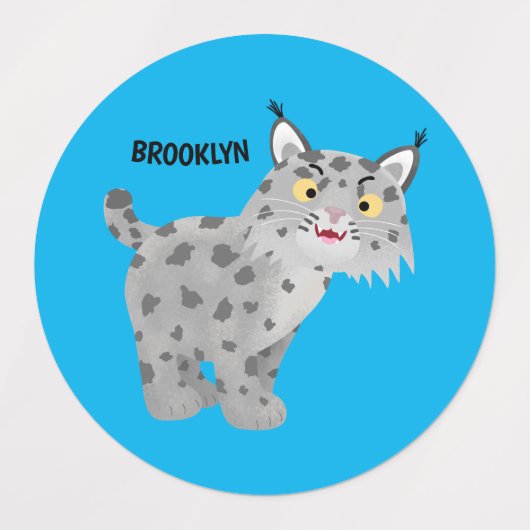 Cute mean bobcat lynx cartoon labels (Design 2)