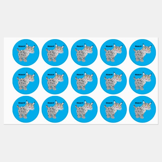 Cute mean bobcat lynx cartoon labels (Vel)