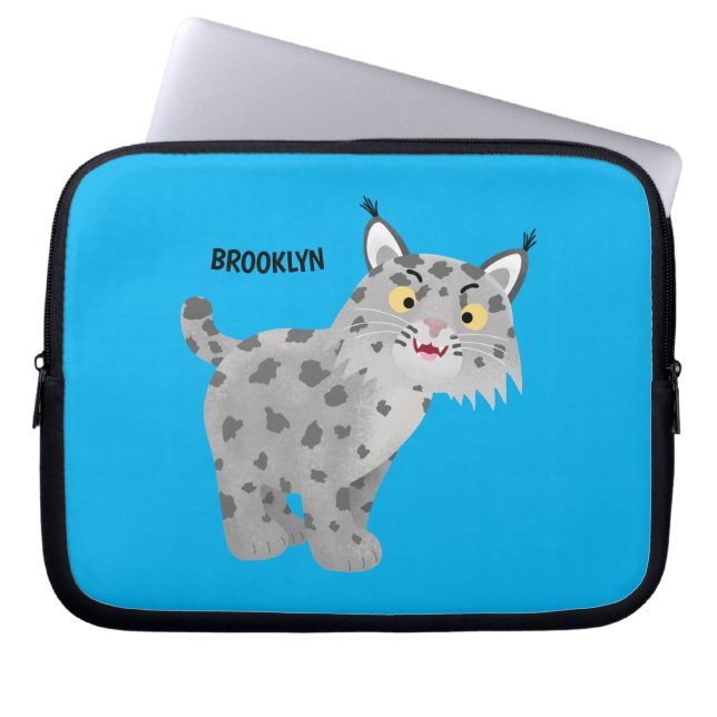 Cute mean bobcat lynx cartoon laptop sleeve (Voorkant)