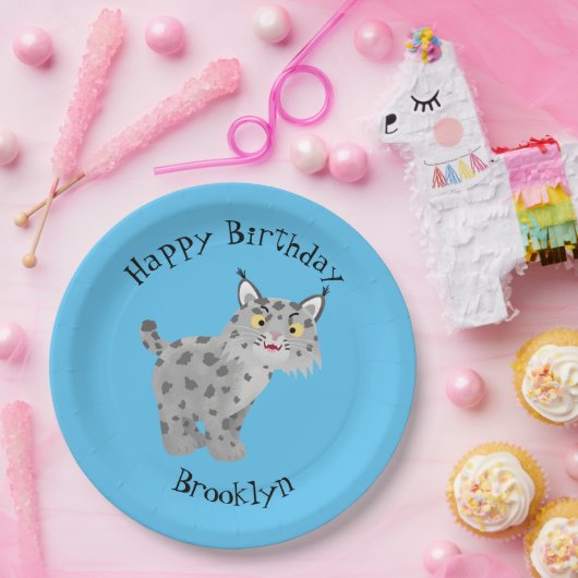 Cute mean bobcat lynx cartoon papieren bordje (Feest)
