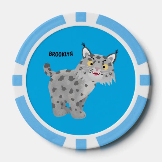 Cute mean bobcat lynx cartoon poker chips (Voorkant)