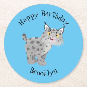 Cute mean bobcat lynx cartoon ronde kartonnen onderzetter