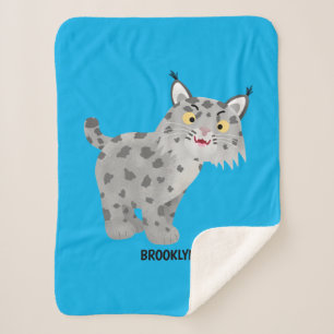 Cute mean bobcat lynx cartoon sherpa deken