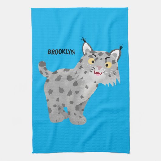 Cute mean bobcat lynx cartoon theedoek (Verticaal)