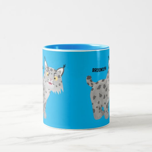 Cute mean bobcat lynx cartoon tweekleurige koffiemok (Center)