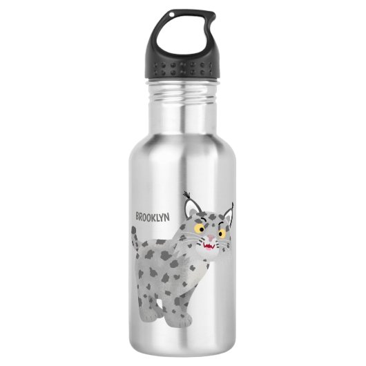 Cute mean bobcat lynx cartoon waterfles  (Voorkant)