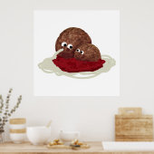 Cute Meatball Eating Spaghetti Poster (Keuken)