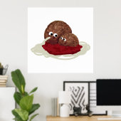 Cute Meatball Eating Spaghetti Poster (Thuiskantoor)