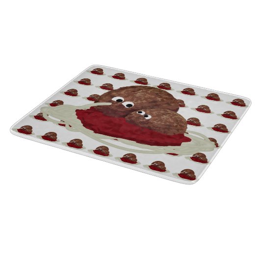 Cute Meatball Eating Spaghetti Snijplank (Hoek)