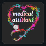 Cute Medical Assistant Colorful Stethoscope Heart Vierkante Sticker<br><div class="desc">Cute Medical Assistant Colorful Stethoscope Heart</div>