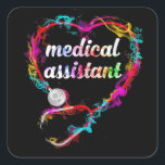 Cute Medical Assistant Colorful Stethoscope Heart Vierkante Sticker<br><div class="desc">Cute Medical Assistant Colorful Stethoscope Heart</div>