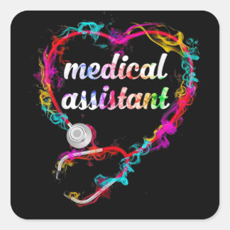 Cute Medical Assistant Colorful Stethoscope Heart Vierkante Sticker