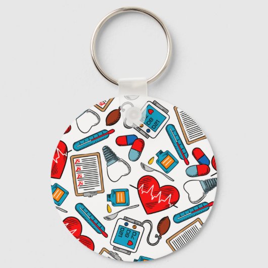 Cute Medical Nurse Doctor Theme Mixed Pattern Sleutelhanger (Voorkant)