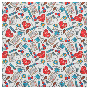 Cute Medical Nurse Doctor Theme Mixed Pattern Stof