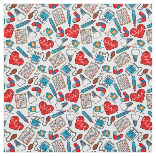 Cute Medical Nurse Doctor Theme Mixed Pattern Stof (Swatch)