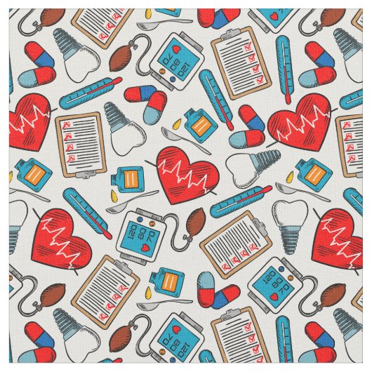 Cute Medical Nurse Doctor Theme Mixed Pattern Stof (Close Up)