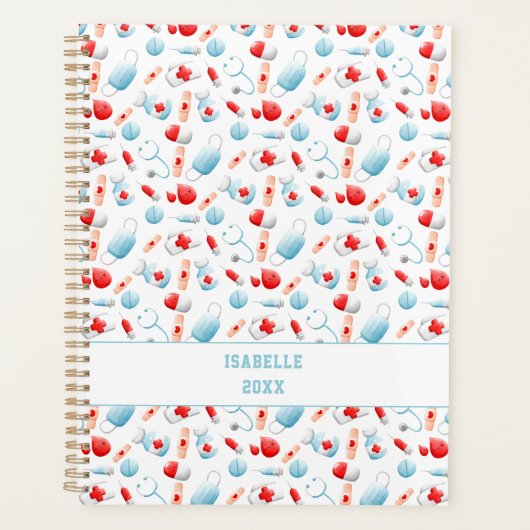 Cute Medical Pattern Name Nurse Planner (Voorkant)