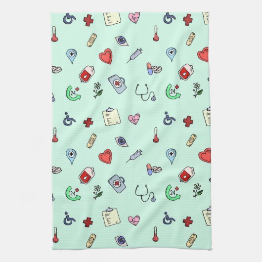 Cute Medical Pictogram Patroon Theedoek (Verticaal)