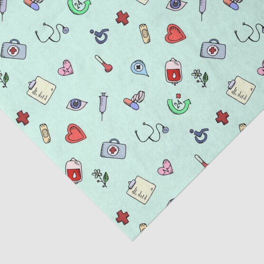 Cute Medical Pictogram Patroon Tissuepapier (Detail)