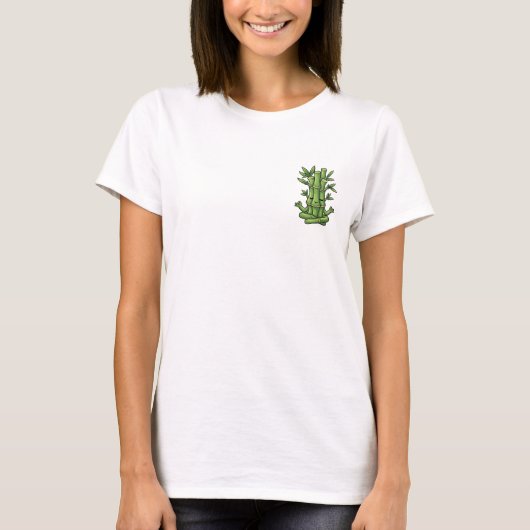 Cute Meditating Bamboo Character in Lotus Position T-shirt (Voorkant)