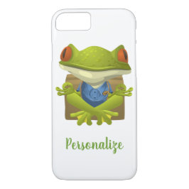 Cute Meditating Illustrated Green Frog iPhone 8/7 Hoesje