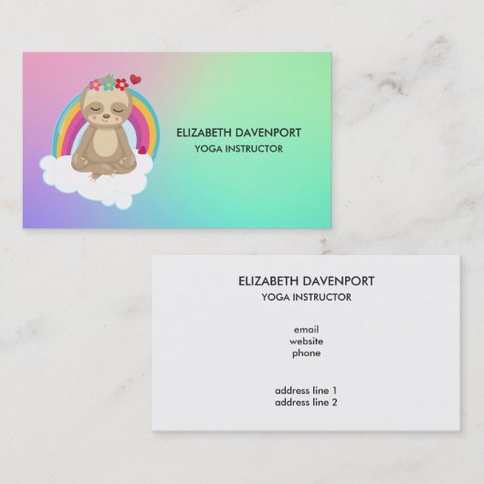 Cute Meditating Sloth in Lotus Position Yoga Visitekaartje (Voorkant / Achterkant)