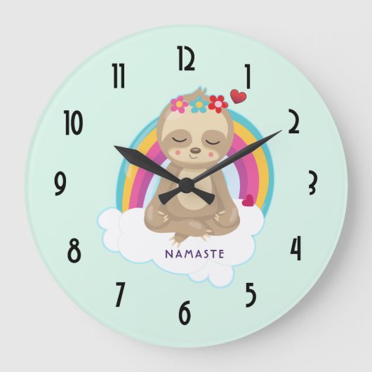 Cute Meditating Sloth met een regenboog Grote Klok (Voorkant)