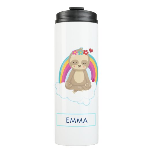 Cute Meditating Sloth met een regenboog Thermosbeker (Voorkant)