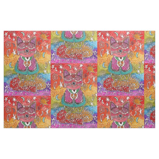 Cute Meditation Yoga Cat Fabric Stof (Fat Quarter)