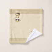 Cute Meerkat & Monogram op Zand Beige Bad Handdoek (Wasdoekje)