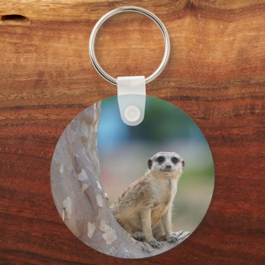 Cute Meerkat Sat on Tree Sleutelhanger (Voorkant)