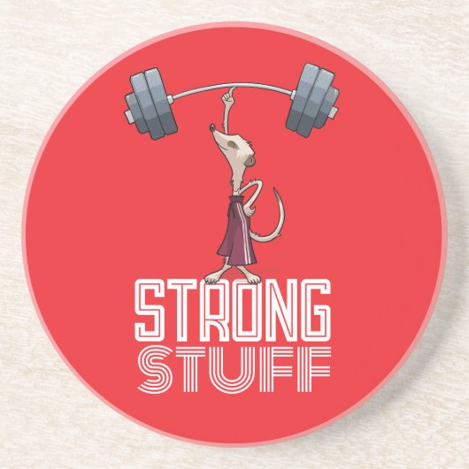 Cute Meerkat Strong Stuff Weightlifting Cartoon Zandsteen Onderzetter (Voorkant)