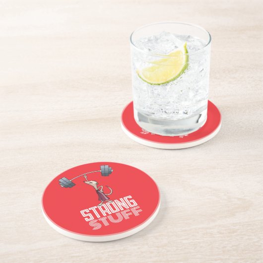 Cute Meerkat Strong Stuff Weightlifting Cartoon Zandsteen Onderzetter (Zijkant)